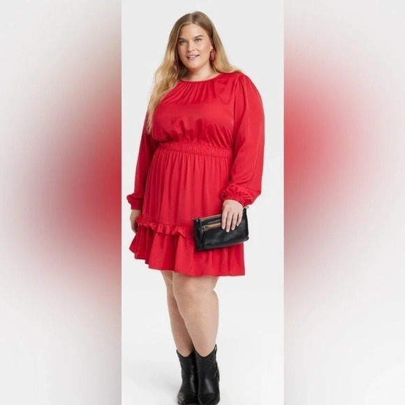 NWT Red Knox Rose Long Sleeve Satin Mini Dress Size Extra Extra Large XXL - Picture 4 of 8
